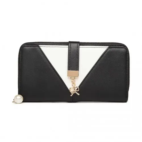 LP2216 - Miss Lulu Two Tone Women's Leather Look Clutch Purse - Black by All Mart Bristol Ltd