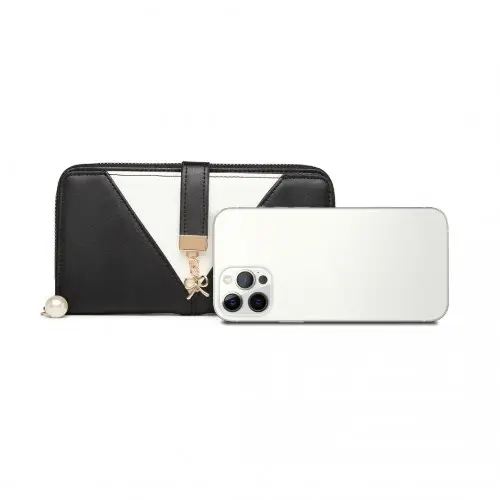 LP2216 - Miss Lulu Two Tone Women's Leather Look Clutch Purse - Black by All Mart Bristol Ltd
