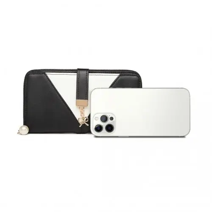 LP2216 - Miss Lulu Two Tone Women's Leather Look Clutch Purse - Black by All Mart Bristol Ltd