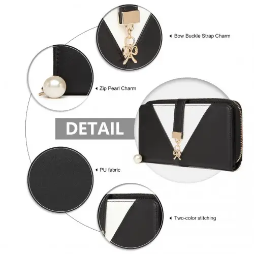 LP2216 - Miss Lulu Two Tone Women's Leather Look Clutch Purse - Black by All Mart Bristol Ltd