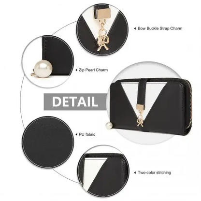 LP2216 - Miss Lulu Two Tone Women's Leather Look Clutch Purse - Black by All Mart Bristol Ltd