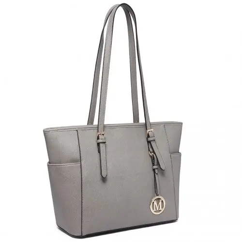LM1642-1 - Miss Lulu Faux Leather Adjustable Handle Tote Bag - Grey by All Mart Bristol Ltd
