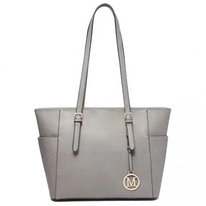 LM1642-1 - Miss Lulu Faux Leather Adjustable Handle Tote Bag - Grey by All Mart Bristol Ltd