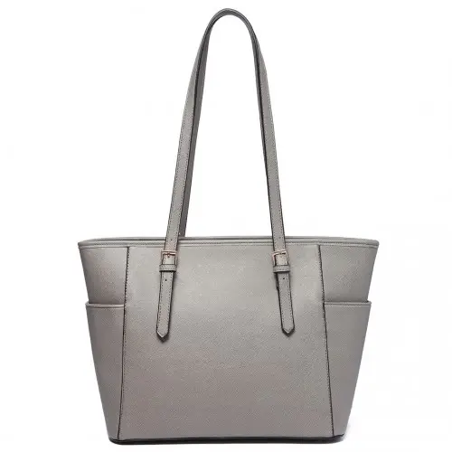 LM1642-1 - Miss Lulu Faux Leather Adjustable Handle Tote Bag - Grey by All Mart Bristol Ltd