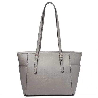 LM1642-1 - Miss Lulu Faux Leather Adjustable Handle Tote Bag - Grey by All Mart Bristol Ltd