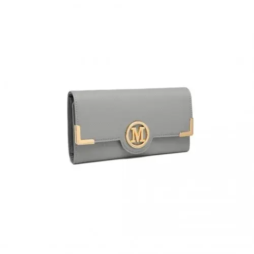 LP2022 - Miss Lulu Leather Look Classic Long Purse - Grey by All Mart Bristol Ltd