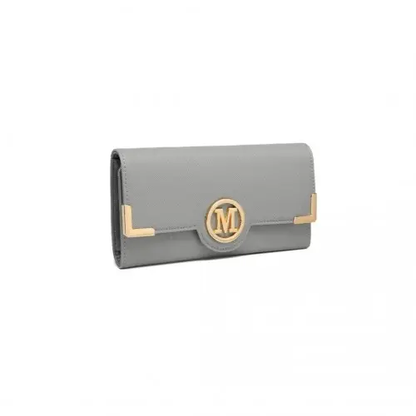 LP2022 - Miss Lulu Leather Look Classic Long Purse - Grey by All Mart Bristol Ltd