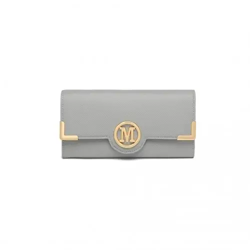 LP2022 - Miss Lulu Leather Look Classic Long Purse - Grey by All Mart Bristol Ltd