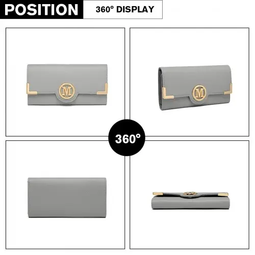 LP2022 - Miss Lulu Leather Look Classic Long Purse - Grey by All Mart Bristol Ltd