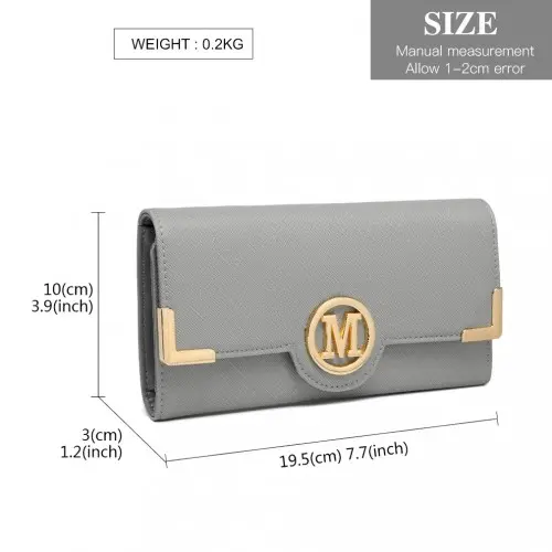 LP2022 - Miss Lulu Leather Look Classic Long Purse - Grey by All Mart Bristol Ltd