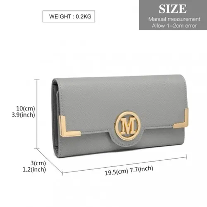 LP2022 - Miss Lulu Leather Look Classic Long Purse - Grey by All Mart Bristol Ltd