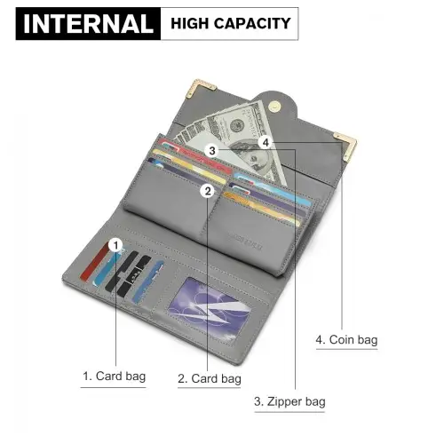 LP2022 - Miss Lulu Leather Look Classic Long Purse - Grey by All Mart Bristol Ltd