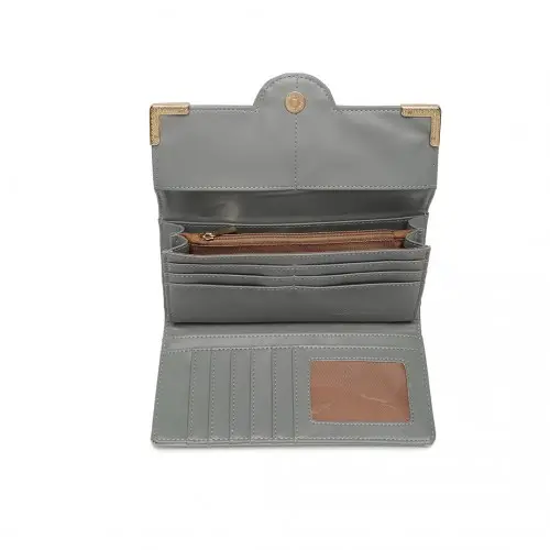 LP2022 - Miss Lulu Leather Look Classic Long Purse - Grey by All Mart Bristol Ltd