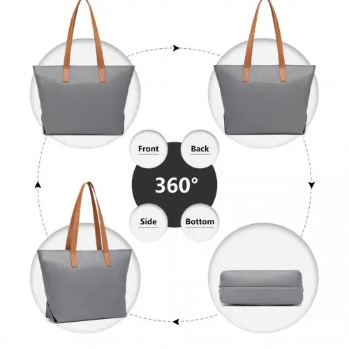 LH2240 - Miss Lulu Casual Waterproof Shopping Tote Bag - Grey by All Mart Bristol Ltd