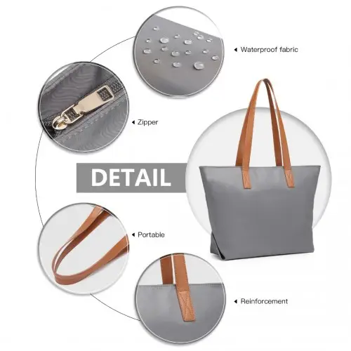 LH2240 - Miss Lulu Casual Waterproof Shopping Tote Bag - Grey by All Mart Bristol Ltd