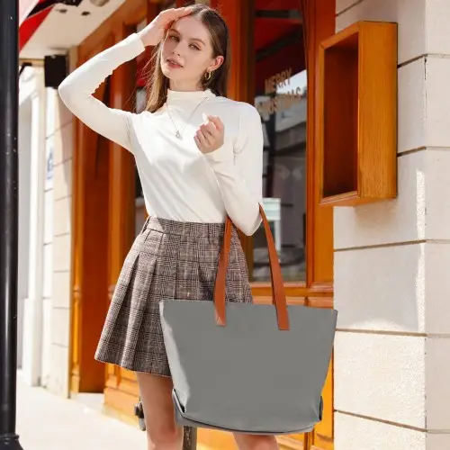 LH2240 - Miss Lulu Casual Waterproof Shopping Tote Bag - Grey by All Mart Bristol Ltd