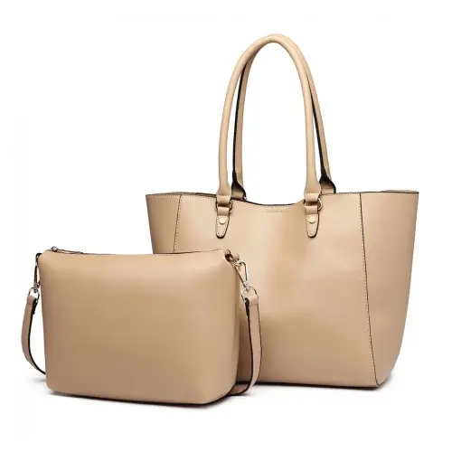 LH6895 - Miss Lulu Textured Leather Look 2 Piece Tote and Shoulder Bag Set - Apricot by All Mart Bristol Ltd