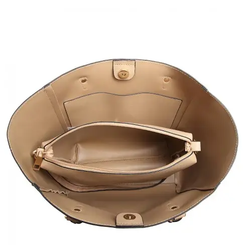 LH6895 - Miss Lulu Textured Leather Look 2 Piece Tote and Shoulder Bag Set - Apricot by All Mart Bristol Ltd