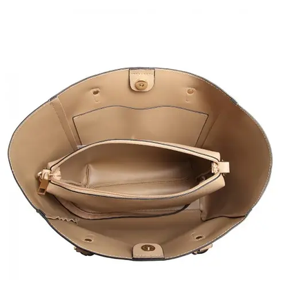 LH6895 - Miss Lulu Textured Leather Look 2 Piece Tote and Shoulder Bag Set - Apricot by All Mart Bristol Ltd
