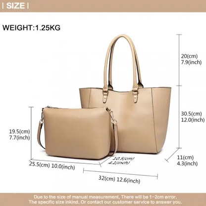 LH6895 - Miss Lulu Textured Leather Look 2 Piece Tote and Shoulder Bag Set - Apricot by All Mart Bristol Ltd