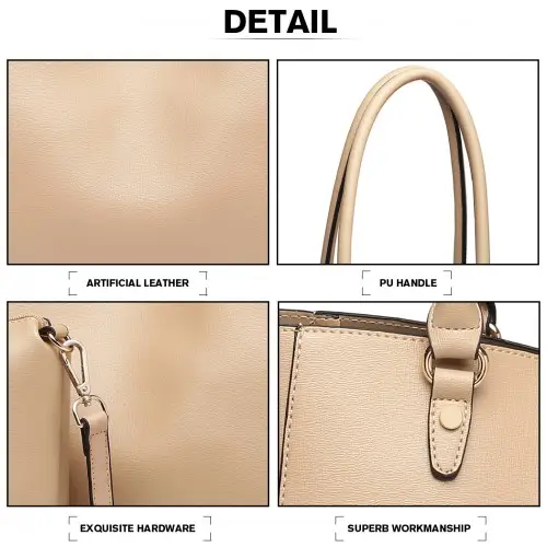 LH6895 - Miss Lulu Textured Leather Look 2 Piece Tote and Shoulder Bag Set - Apricot by All Mart Bristol Ltd