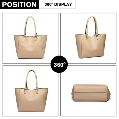 LH6895 - Miss Lulu Textured Leather Look 2 Piece Tote and Shoulder Bag Set - Apricot by All Mart Bristol Ltd