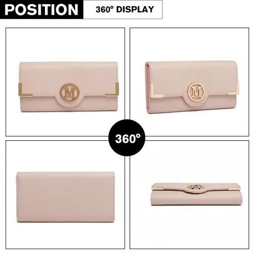 LP2022 - Miss Lulu Leather Look Classic Long Purse - Pink by All Mart Bristol Ltd