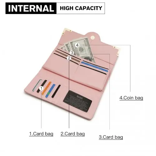 LP2022 - Miss Lulu Leather Look Classic Long Purse - Pink by All Mart Bristol Ltd