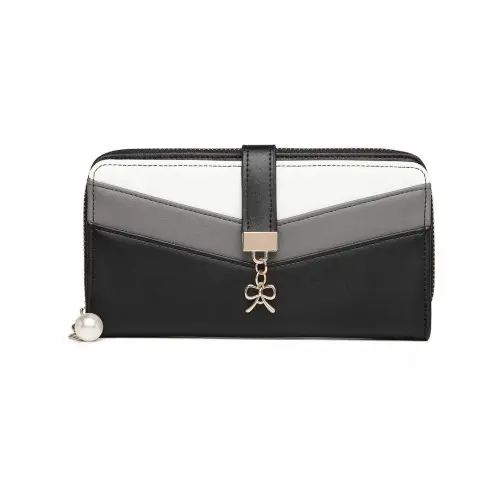 LP2215 - Miss Lulu Mixed Colour Women's Leather Look Clutch Purse - Black by All Mart Bristol Ltd