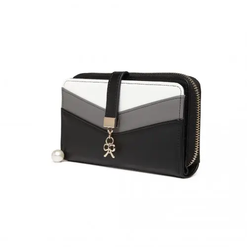 LP2215 - Miss Lulu Mixed Colour Women's Leather Look Clutch Purse - Black by All Mart Bristol Ltd