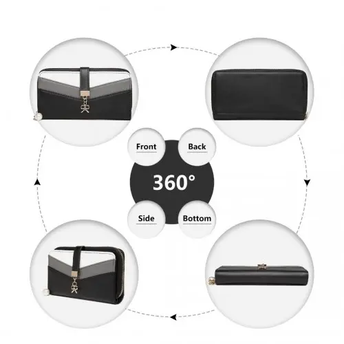 LP2215 - Miss Lulu Mixed Colour Women's Leather Look Clutch Purse - Black by All Mart Bristol Ltd