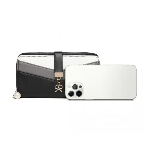 LP2215 - Miss Lulu Mixed Colour Women's Leather Look Clutch Purse - Black by All Mart Bristol Ltd