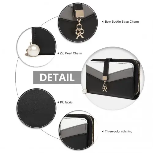 LP2215 - Miss Lulu Mixed Colour Women's Leather Look Clutch Purse - Black by All Mart Bristol Ltd