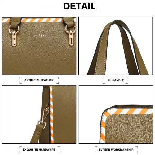 LT1953 - Miss Lulu Stripe Design Shoulder Bag - Green by All Mart Bristol Ltd