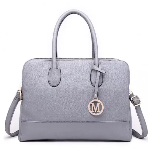 LT1726 - Miss Lulu Textured PU Leather Medium Size Classic Tote Bag Shoulder Bag Grey by All Mart Bristol Ltd