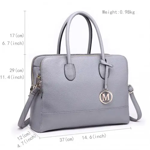 LT1726 - Miss Lulu Textured PU Leather Medium Size Classic Tote Bag Shoulder Bag Grey by All Mart Bristol Ltd