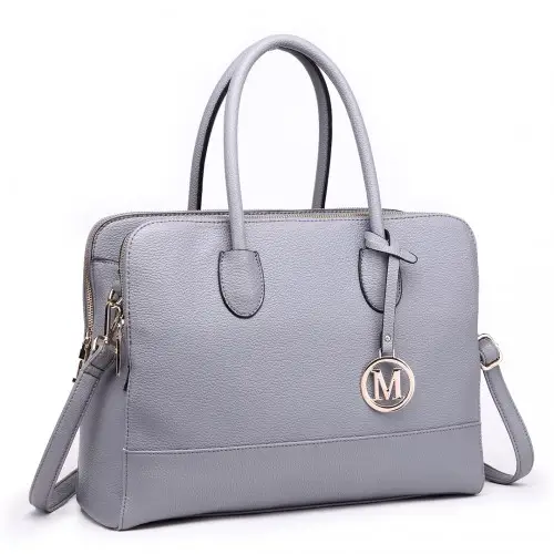 LT1726 - Miss Lulu Textured PU Leather Medium Size Classic Tote Bag Shoulder Bag Grey by All Mart Bristol Ltd