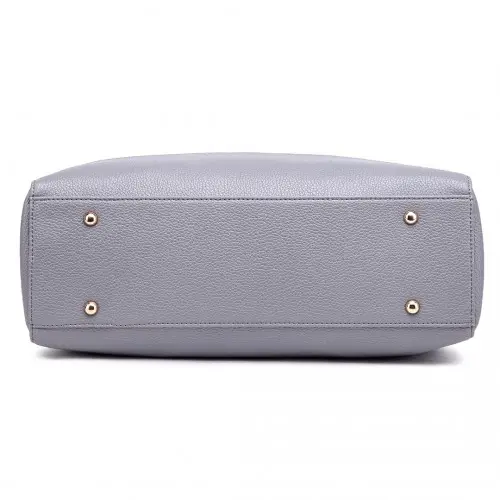 LT1726 - Miss Lulu Textured PU Leather Medium Size Classic Tote Bag Shoulder Bag Grey by All Mart Bristol Ltd