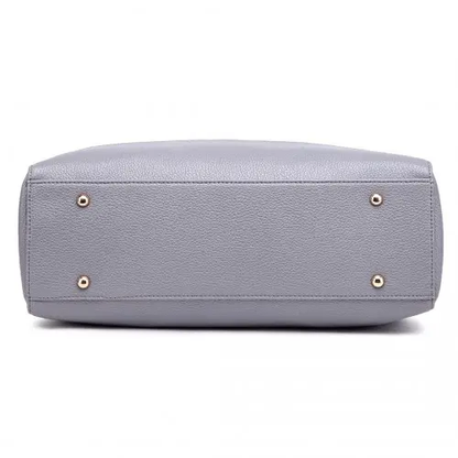 LT1726 - Miss Lulu Textured PU Leather Medium Size Classic Tote Bag Shoulder Bag Grey by All Mart Bristol Ltd