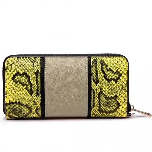 LP6681 - Miss Lulu Snake Print Panel Long Purse Khaki by All Mart Bristol Ltd