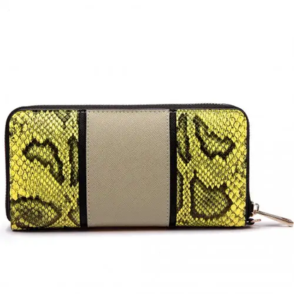 LP6681 - Miss Lulu Snake Print Panel Long Purse Khaki by All Mart Bristol Ltd