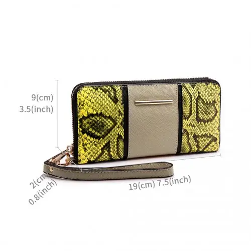 LP6681 - Miss Lulu Snake Print Panel Long Purse Khaki by All Mart Bristol Ltd