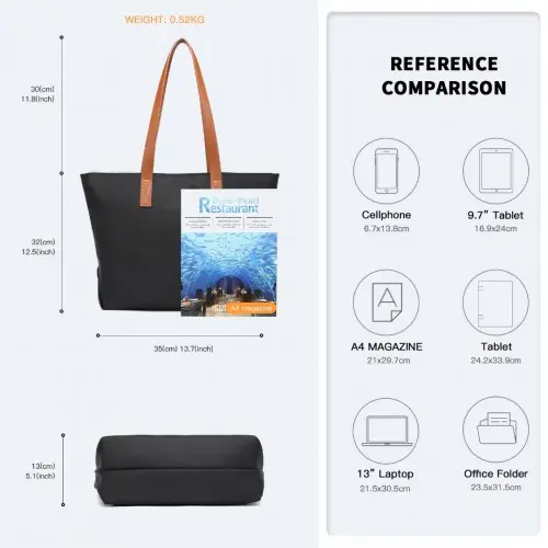 LH2240 - Miss Lulu Casual Waterproof Shopping Tote Bag - Black by All Mart Bristol Ltd