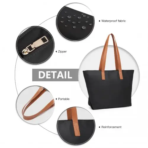 LH2240 - Miss Lulu Casual Waterproof Shopping Tote Bag - Black by All Mart Bristol Ltd