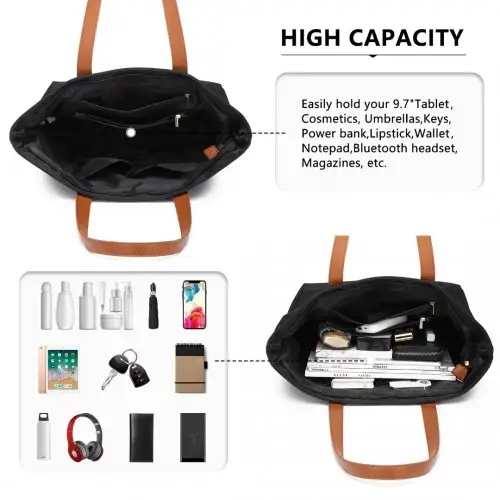 LH2240 - Miss Lulu Casual Waterproof Shopping Tote Bag - Black by All Mart Bristol Ltd