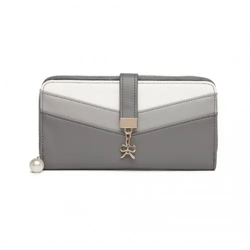 LP2215 - Miss Lulu Mixed Colour Women's Leather Look Clutch Purse - Grey by All Mart Bristol Ltd