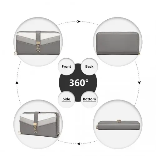 LP2215 - Miss Lulu Mixed Colour Women's Leather Look Clutch Purse - Grey by All Mart Bristol Ltd
