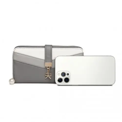 LP2215 - Miss Lulu Mixed Colour Women's Leather Look Clutch Purse - Grey by All Mart Bristol Ltd