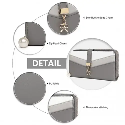 LP2215 - Miss Lulu Mixed Colour Women's Leather Look Clutch Purse - Grey by All Mart Bristol Ltd