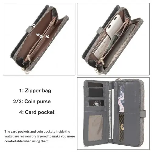 LP2215 - Miss Lulu Mixed Colour Women's Leather Look Clutch Purse - Grey by All Mart Bristol Ltd